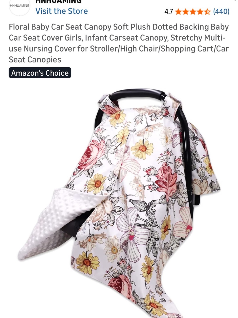 Floral Baby Car Seat Canopy - White with Yellow & Pink Floral